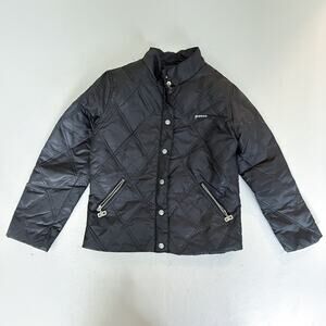 Guess Authentic Quilted Down Jacket Black Snap Front Zip Pockets XL (16)